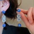 Vintage Alloy Rhinestone Round Flower Earrings And Necklace Jewelry Set, Palace Style view 4