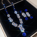 Vintage Alloy Rhinestone Round Flower Earrings And Necklace Jewelry Set, Palace Style view 3