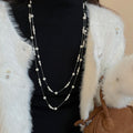 Old Money Faux Pearl Rhinestone Layered Sweater Necklace With Geometric Round Pendant view 3