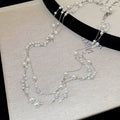 Old Money Faux Pearl Rhinestone Layered Sweater Necklace With Geometric Round Pendant view 4