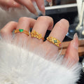 24K Gold Plated Copper Zircon Flower Open Ring New Chinese Vintage Elegant Index Finger Jewelry view 3