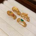 24K Gold Plated Copper Zircon Flower Open Ring New Chinese Vintage Elegant Index Finger Jewelry view 4