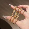 Colorful Zircon Inlaid Adjustable Copper Bangle For Women Geometric Round Light Luxury Jewelry view 2