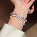 Elegant Rose Rhinestone Faux Pearl Geometric Bangle For Women Daily Office Jewelry view 3