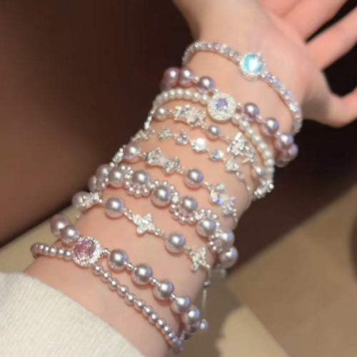 Elegant Rose Rhinestone Faux Pearl Geometric Bangle For Women Daily Office Jewelry