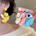 Copper Raffia Flower Ginkgo Leaf Stud Earrings With Silver Posts, Fashion OL Light Luxury Jewelry view 2