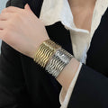 Polished Iron Textured Open Cuff Bangle With Bird Accent For Women Light Luxury Fashion Style view 2