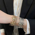 Polished Iron Textured Open Cuff Bangle With Bird Accent For Women Light Luxury Fashion Style view 4