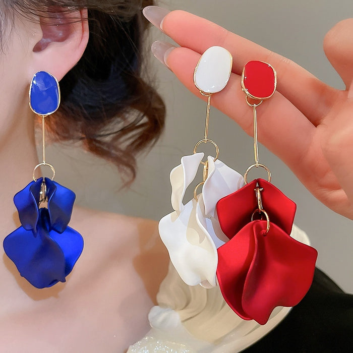 Acrylic Flower Petal Tassel Drop Earrings With Silver Needle Fashion OL Statement Ear Studs