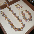 French Vintage Faux Pearl Rhinestone Lace Necklace Bracelet Earrings Jewelry Set For Women view 2