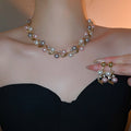 French Vintage Faux Pearl Rhinestone Lace Necklace Bracelet Earrings Jewelry Set For Women view 1