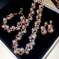French Vintage Faux Pearl Rhinestone Lace Necklace Bracelet Earrings Jewelry Set For Women view 4