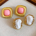 Vintage Alloy Stone Twisted Crinkled Square Stud Earrings, Geometric Light Luxury Style view 4