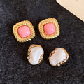 Vintage Alloy Stone Twisted Crinkled Square Stud Earrings, Geometric Light Luxury Style view 2