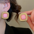 Vintage Alloy Stone Twisted Crinkled Square Stud Earrings, Geometric Light Luxury Style view 3