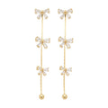 Gold Plated Copper Bow Tassel Drop Earrings With Silver Posts And Zircon Accents view 5