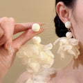 Raffia Chiffon Flower Stud Earrings With Steel Pins, Resort Beach Style Fabric Floral Jewelry view 4