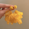 Raffia Chiffon Flower Stud Earrings With Steel Pins, Resort Beach Style Fabric Floral Jewelry view 3