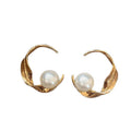 Twisted Stripe Round Faux Pearl Stud Earrings For Women Vintage Geometric Light Luxury Style view 5