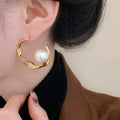 Twisted Stripe Round Faux Pearl Stud Earrings For Women Vintage Geometric Light Luxury Style view 4