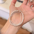 Korean Sweet Rose Zircon Faux Pearl Geometric Bangle For Women Elegant Light Luxury Jewelry view 3