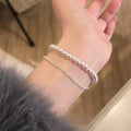 Korean Sweet Rose Zircon Faux Pearl Geometric Bangle For Women Elegant Light Luxury Jewelry view 2