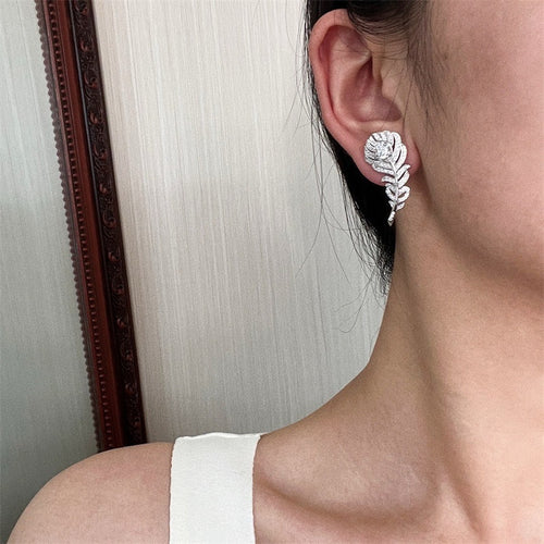 Metal Zircon Feather Jewelry Set With Earrings Necklace Ring For Minimalist OL Style