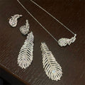 Metal Zircon Feather Jewelry Set With Earrings Necklace Ring For Minimalist OL Style view 3
