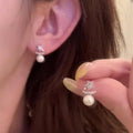 French Vintage Star Zircon Faux Pearl Stud Earrings, Elegant Niche Light Luxury Jewelry view 1