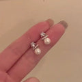 French Vintage Star Zircon Faux Pearl Stud Earrings, Elegant Niche Light Luxury Jewelry view 4