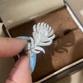 Metal Zircon Feather Open Ring Niche Elegant Light Luxury Adjustable Index Finger Jewelry view 3