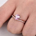 Rose Gold-Tone Pink Pear Ring With V-Shaped Crystal Band view 4