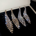European Palace Style Copper Rhinestone Geometric Tassel Drop Earrings With Silver Pins view 4