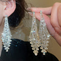 European Palace Style Copper Rhinestone Geometric Tassel Drop Earrings With Silver Pins view 1