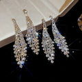 European Palace Style Copper Rhinestone Geometric Tassel Drop Earrings With Silver Pins view 2