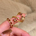Gold Plated Copper Red Enamel Diamond Open Ring Vintage Light Luxury Index Finger Jewelry view 2