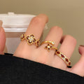 Gold Plated Copper Red Enamel Diamond Open Ring Vintage Light Luxury Index Finger Jewelry view 3