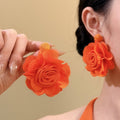 Copper Chiffon Flower Stud Earrings With Steel Posts, Sweet Elegant Beach Vacation Style view 3