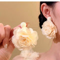 Copper Chiffon Flower Stud Earrings With Steel Posts, Sweet Elegant Beach Vacation Style view 1