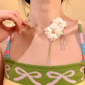 Stainless Steel Crystal Beaded Flower Necklace For Women, Elegant Light Luxury Collarbone Chain view 1