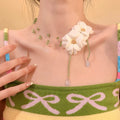 Stainless Steel Crystal Beaded Flower Necklace For Women, Elegant Light Luxury Collarbone Chain view 3