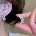French Retro Light Luxury Double Layer C Shape Faux Pearl Zircon Stud Earrings For Women view 3