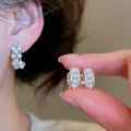 French Retro Light Luxury Double Layer C Shape Faux Pearl Zircon Stud Earrings For Women view 1
