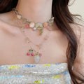 Artificial Crystal Beaded Strawberry Flower Enamel Necklace Maillard Style Light Luxury Choker view 1