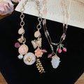 Artificial Crystal Beaded Strawberry Flower Enamel Necklace Maillard Style Light Luxury Choker view 4
