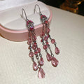 Elegant Geometric Artificial Crystal Tassel Drop Earrings With Rhinestone Ear Hooks For Women view 4