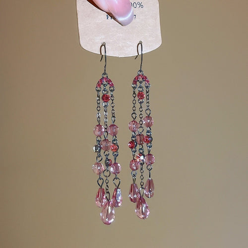 Elegant Geometric Artificial Crystal Tassel Drop Earrings With Rhinestone Ear Hooks For Women