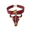 Vintage Leather Bull Head Alloy Pendant Necklace, Fashion Animal Choker For Women view 5