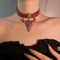Vintage Leather Bull Head Alloy Pendant Necklace, Fashion Animal Choker For Women view 3