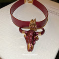Vintage Leather Bull Head Alloy Pendant Necklace, Fashion Animal Choker For Women view 2